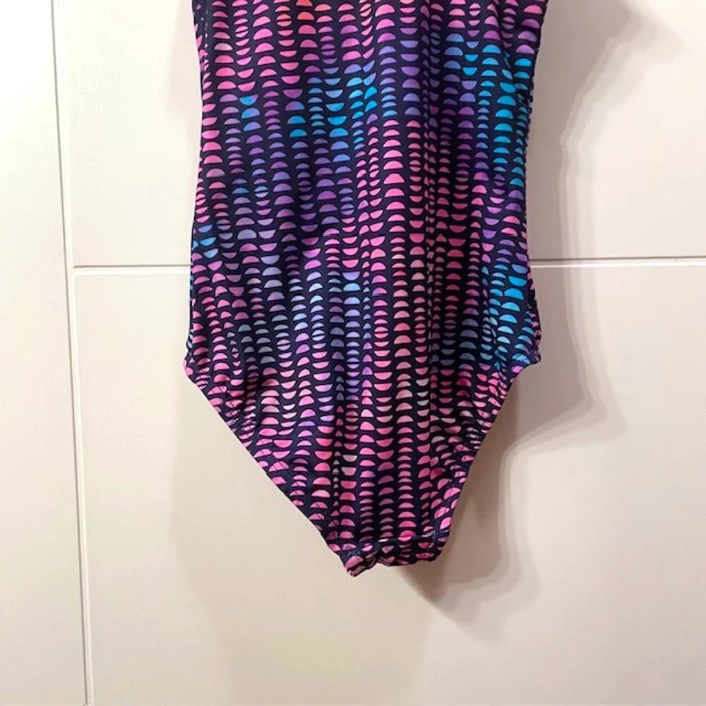 Lands' End Girl's One Shoulder One Piece Printed Colorful Sport Swimsuit Size 5
